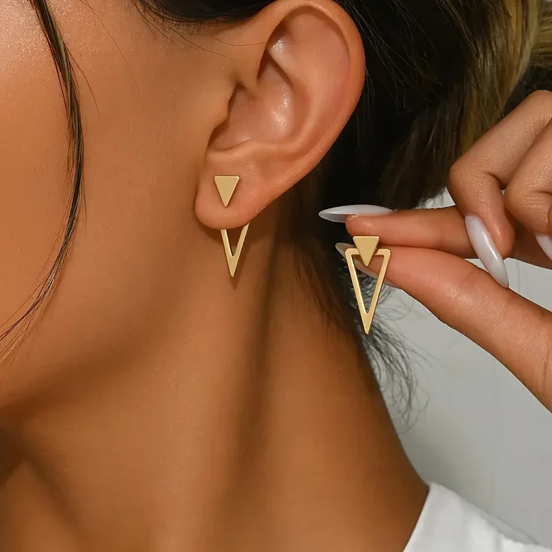 Geometric Triangle Double Wear Stud Earrings Set