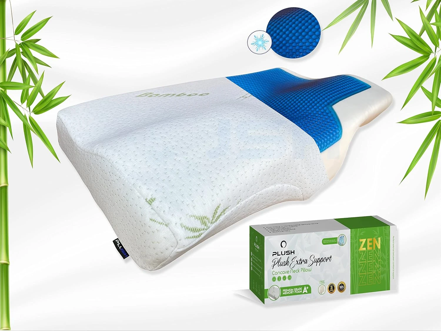 وسادة رغوة الذاكرة بتبريد جل وتصميم عنقي انسيابي مع غطاء مضاد للحساسية