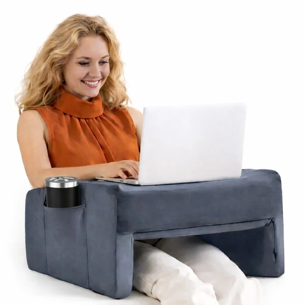Plush Memory Foam Reading Pillow & Lap Desk — Lap Table with Cup